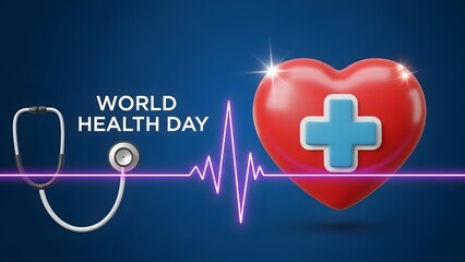 World health day celebration with stethoscope heart and heartbeat graphic
