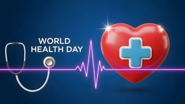 World health day celebration with stethoscope heart and heartbeat graphic