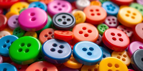 Fototapeta premium Vibrant, assorted buttons in various shapes and sizes, close-up, buttons, needlework