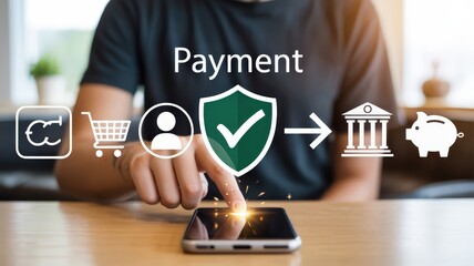 Person confirms secure monetary transaction process using a mobile device interface