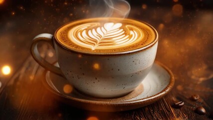 Coffee cup with cappuccino, foam, and cinnamon on a brown table for a hot morning beverage - Powered by Adobe