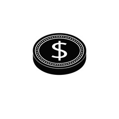 Black dollar coin icon illustrating currency, finance, payment, investment, and wealth