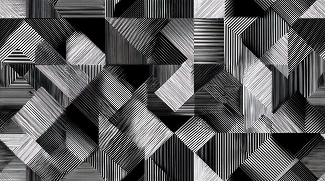 Geometric pattern of textured triangles and quadrilaterals in grayscale