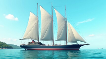 Majestic tall ship sailing on a calm blue ocean under a clear sky