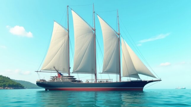 Majestic tall ship sailing on a calm blue ocean under a clear sky
