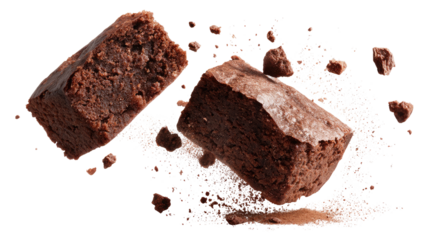 Chocolate brownies break apart with crumbs flying