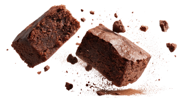 Chocolate brownies break apart with crumbs flying