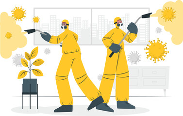 Disinfection workers in hazmat suits