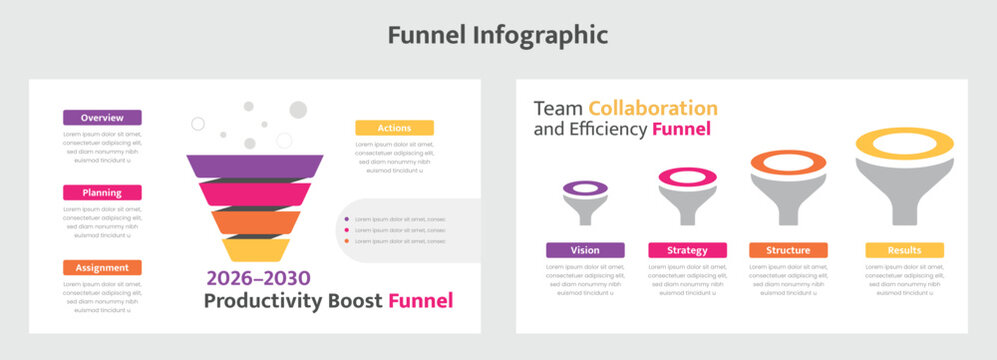 Colorful Funnel Infographic Depicting Productivity Boost and Team Collaboration with Editable Steps for Presentation Use