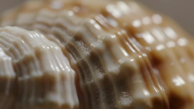 Close-up of a textured seashell showcasing intricate patterns and colors