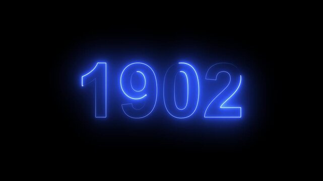 1902 Glowing Neon Line Text Animation, Powerful Abstract Neon Number Design in Stunning 4K Highlighting the Iconic and Important Year important date 1902.