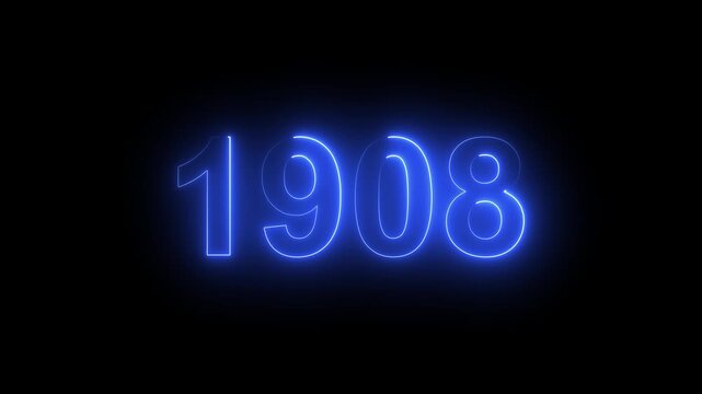 1908 Glowing Neon Line Text Animation, Powerful Abstract Neon Number Design in Stunning 4K Highlighting the Iconic and Important Year important date 1908.