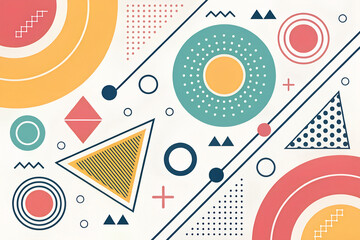 Flat Vector Geometric Abstract Background with Colorful Circles and Triangles