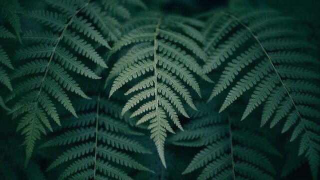 Lush Green Fern Fronds with Detailed Leaf Veins in Dim Forest Light leaves nature