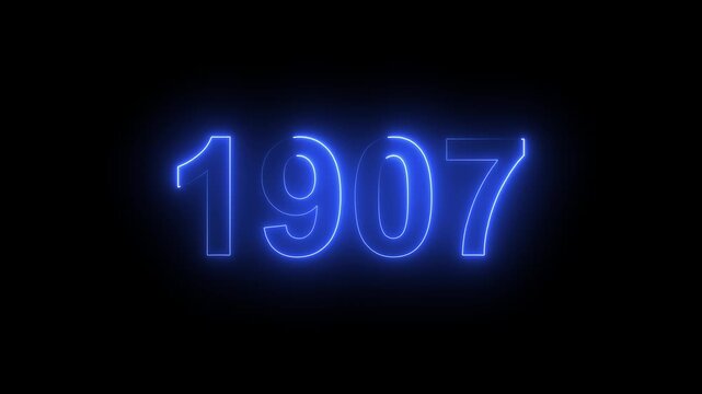 1907 Glowing Neon Line Text Animation, Powerful Abstract Neon Number Design in Stunning 4K Highlighting the Iconic and Important Year important date 1907.