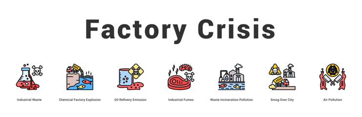 Factory Crisis Modern and clean web banner illustration featuring thematic icons for visual communication