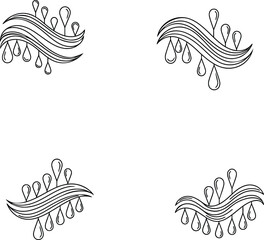 Obraz premium Collection of abstract wave and flowing hair-like line elements set with hanging teardrop or water drop shapes for elegant decorative art and logo design.