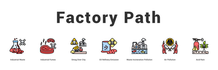 Factory Path Modern and clean web banner illustration featuring thematic icons for visual communication