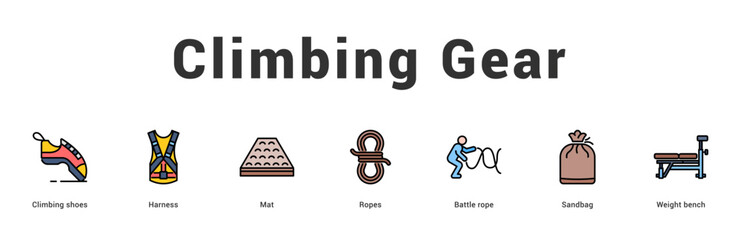 Climbing Gear Modern and clean web banner illustration featuring thematic icons for visual communication