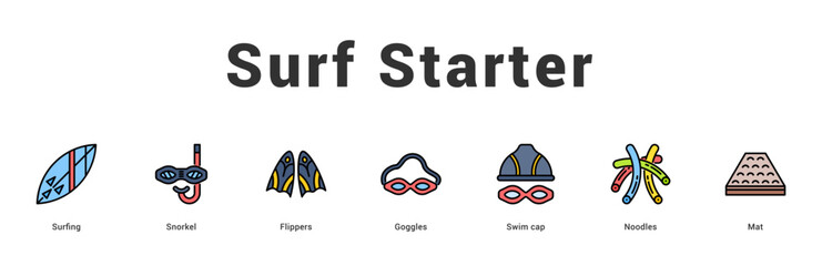 Surf Starter Modern and clean web banner illustration featuring thematic icons for visual communication