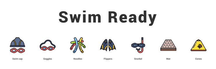 Swim Ready Modern and clean web banner illustration featuring thematic icons for visual communication