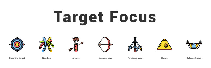 Target Focus Modern and clean web banner illustration featuring thematic icons for visual communication