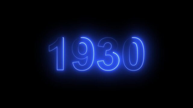 1930 Glowing Neon Line Text Animation, Powerful Abstract Neon Number Design in Stunning 4K Highlighting the Iconic and Important Year important date 1930.
