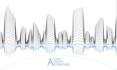 An urban landscape showcasing imaginative and abstract architectural line art.
