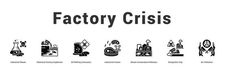 Factory Crisis Modern and clean web banner illustration featuring thematic icons for visual communication