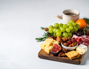 Elegant Cheese Board with Mixed Cheeses and Fruits 