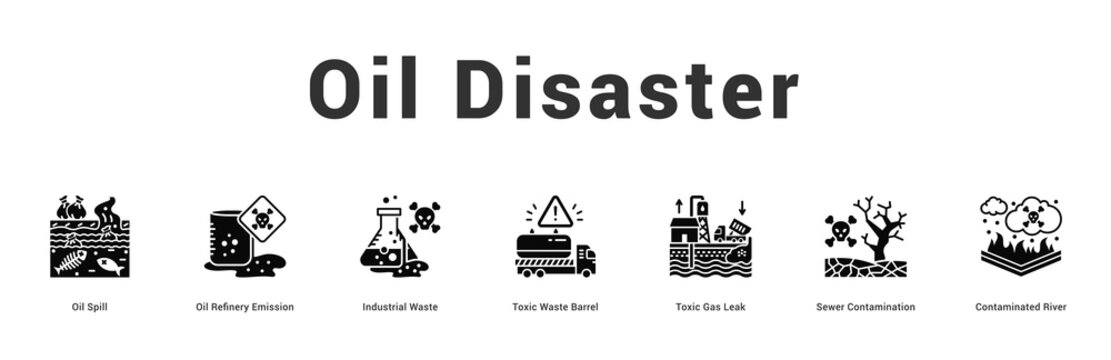 Oil Disaster Modern and clean web banner illustration featuring thematic icons for visual communication