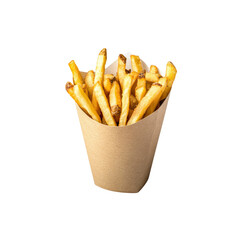 French fries in a paper cone on Transparent Background