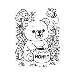 Sun bear cub enjoying honey in the forest with bees and flowers © DzgnVibe