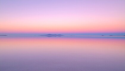 Obraz premium ウユニ塩湖のような鏡面反射の絶景 パステルピンクの夕焼け空の風景 マジックアワー