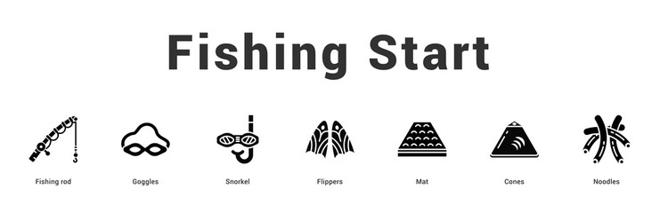 Fishing Start Modern and clean web banner illustration featuring thematic icons for visual communication © Mia