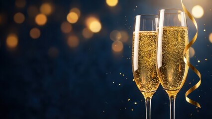 Sparkling Champagne Toast Golden Bubbles Festive Bokeh Background Party