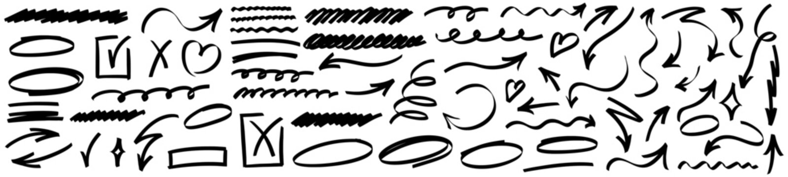 Hand-drawn underline strokes and soft highlight marks create a marker-style texture, mixing line energy with brush details for vivid underline and highlight accents in marker and brush form.