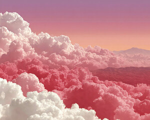 Dreamy Cloudscape A breathtaking panorama of fluffy, pastel-colored clouds filling the sky with gentle hues and ethereal beauty