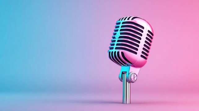 Vintage microphone with a retro design against a vibrant, colorful background