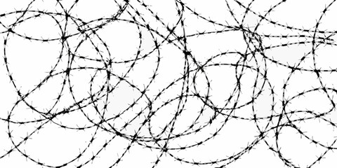 Abstract black barbed wire on white background for security concepts