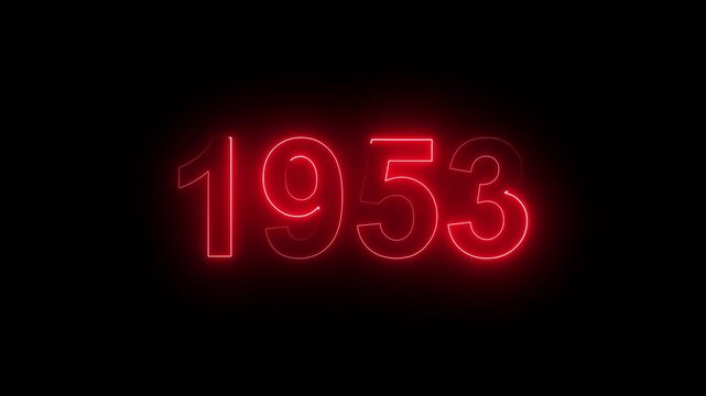 1953 Glowing Neon Line Text Animation, Powerful Abstract Neon Number Design in Stunning 4K Highlighting the Iconic and Important Year important date 1953.