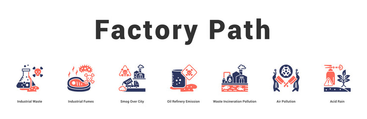 Factory Path Modern and clean web banner illustration featuring thematic icons for visual communication