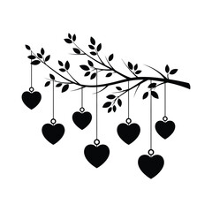 Hanging heart ornaments on branch silhouette © Fariha