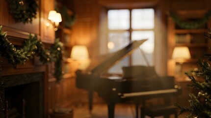 Cozy Christmas Living Room with Grand Piano