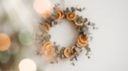 Blurred Citrus Wreath on White Wall