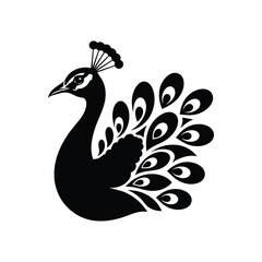 Elegant peacock illustration in black and white silhouette