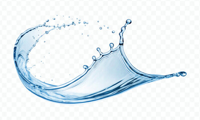 realistic smooth liquid clean water splash in different color and curve style isolated on  transparent background