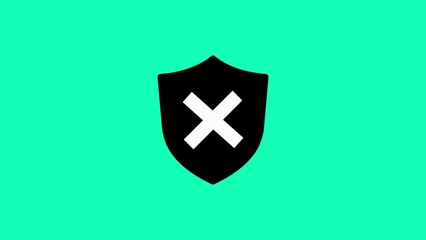 Black Shield with White Cross Symbol on Bright Teal Background image photo