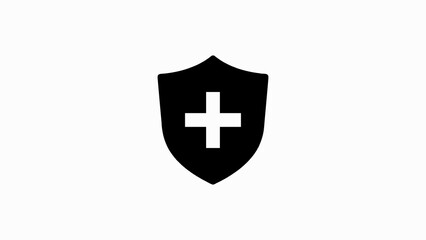 Black Shield with White Plus Sign Icon on White Background cross medical