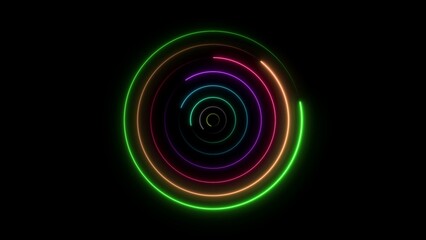 Concentric Neon Circles in Rainbow Colors on Black Background abstract colorful